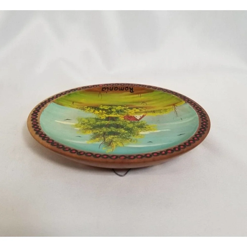Vintage Romania Hand Painted Farm Country Scene Wood Wall Art Souvenir 6